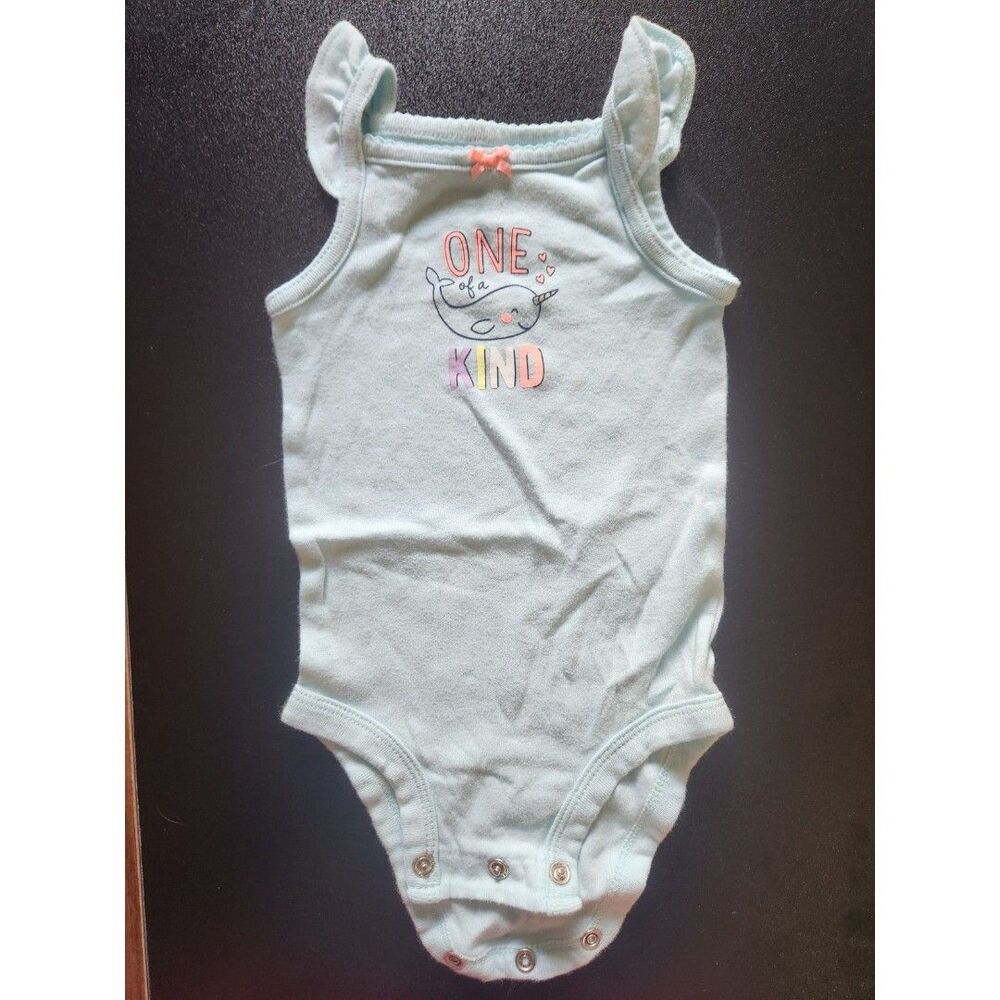 Carter's Baby Girl 3M Blue One of a Kind Narwhal Flutter Sleeve Bodysuit